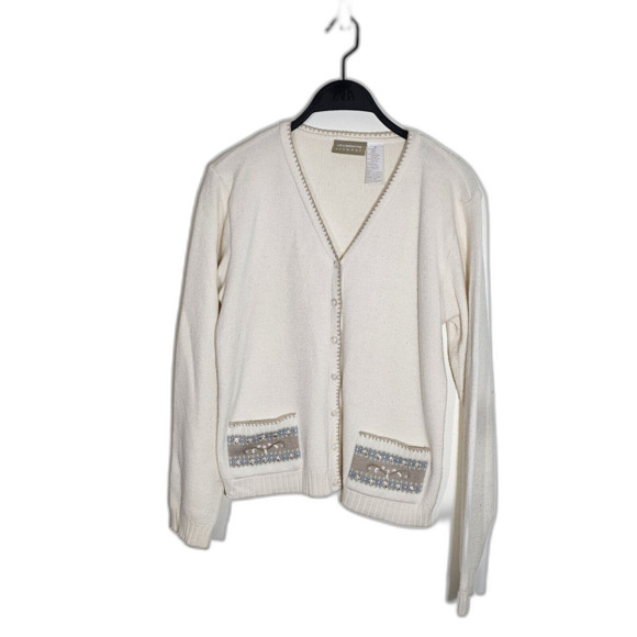 Vintqge Liz Claiborne Lizwear Wool Long Sleeve V-Neck CardiganCream - Picture 2 of 7